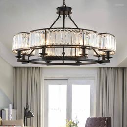 Chandeliers American Retro Industrial Loft Led Chandelier Lustre Crystal Pendant French Style Living Room Lighting