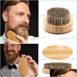 Brushes Boar Bristle Hair Beard Brush Hard Round Wood Handle Antistatic Comb Hairdressing Tool For Men Trim Drop Delivery Home Garde Dhr4E