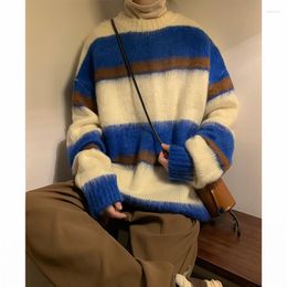 Men's Sweaters Winter Plush Sweater Men Warm Fashion Casual Knitting Pullover Korean Loose Stripe Long Sleeve Mens Jumper Clothes