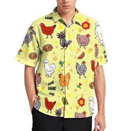 Men's Casual Shirts Cute Animal Hawaiian Shirt Cartoon Chickens Pattern Men Novelty Blouses Summer Short Sleeves