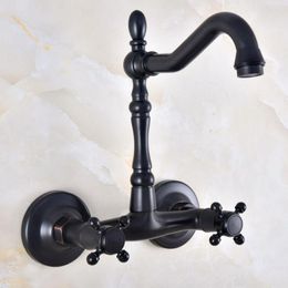 Kitchen Faucets Basin Faucet Swivel Spout Double Handle Dual Hole Wall Mounted Bathroom Sink Cold And Water Mixer Tap Brass Dnf820