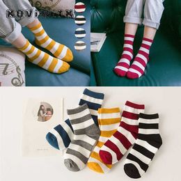 Socks Hosiery New Rainbow Cotton black socks for women Colourful stripe Funny Casual short Ladies sock Fashion Harajuku girls winter womens sox T221102