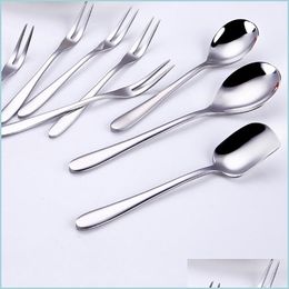 Spoons Stainless Steel Fruit Fork Dessert Cake Ice Cream Spoon Home Kitchen Dining Flatware Tool Drop Delivery Garden Bar Dh3Nw