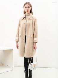 Women's Fur FMFSSOM Winter Women Faux Mink Coat Turn Down Collar Loose Outwear Thick Warm Single Breasted Pu Leather Jacket