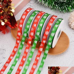 Christmas Decorations Merry Christmas Ribbon Cartoon Print Glitter Fabric Ribbons Wrap Gift Box Wrap Festivel Home Decorations Drop Dhhk7