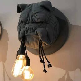 Nordic Resin Animal Wall Lamp for Living Room Dining Room Bedroom Black White Bulldog Light Fixtures