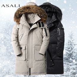 Men's Down Parkas Removable Fur Hooded White Duck Parka Mens Warm Winter Jacket -30 Degree Multi-pocket Male Casual Coat 221117