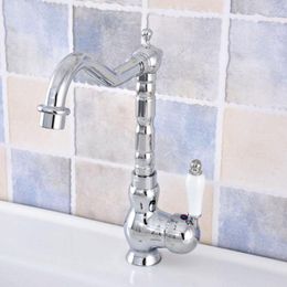 Kitchen Faucets Polished Chrome Brass Bathroom Basin Sink Faucet Mixer Tap Swivel Spout Single Handle One Hole Deck Mounted Msf649