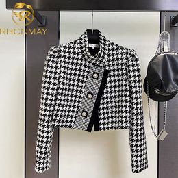 Women's Jackets Luxury Brand Tweed Thousand Bird Lattice Coat Ladies Elegant Fall Winter Fashion Leisure Short Woolen Jacket Female 221117