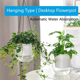 Vases Hanging Flowerpot Self Absorbing Water Planter Thickened Plastic Hydroponic Soil Cultivation Lazy Flower Pot 221116