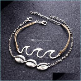 Anklets Shell Wave Anklets Foot Chain Mtilayer Sier Anklet Bracelet Beach Jewelry For Women Drop Delivery Dha8K