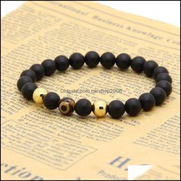 Charm Bracelets Religious Wholesale Jewellery 10pcs/lot A Grade Dzi Eye Stone Beads with 6mm Faceted Black Onyx Lucky Energy Easter Br Dhzqw