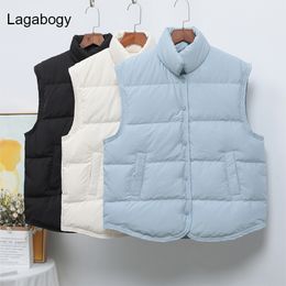 Women's Vests Lagabogy Winter Women Ultra Light Down Vest Female Casual Loose Waistcoat White Duck Gilet Single-Breasted Coat 221117