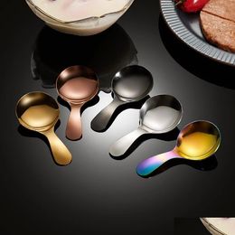 Spoons Short Stainless Steel Ice Cream Dessert Spoon Cutlery Gold Home Restaurant Kitchen Dining Flatware Tableware Tool Drop Delive Dhgos