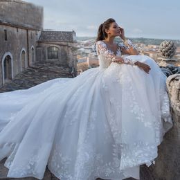 Vestido Noiva Długie rękawy Sukienki Klasyczna suknia w piłce ślubnej w dekolcie szat de Mariee dostosuj 328 328