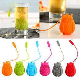 Owl Tea Strainers Cute Silicone Fliter Strainer Tea Bags Food Grade loose leaf Teas Infuser Philtre Diffuser 6 Colours Wholesale