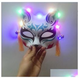 Party Masks Light Up Halloween Demon Mask Party Cartoon Cat Replica Led Glowing Comic Cosplay Props Adts Wall Decoration Accessories Dhe2M