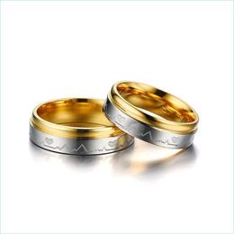 Band Rings Ecg Love Heartbeat Ring Band Stainless Steel Contrast Colour Gold Rings Couple For Women Men Fashion Jewellery Gift Drop Deli Dhbbp