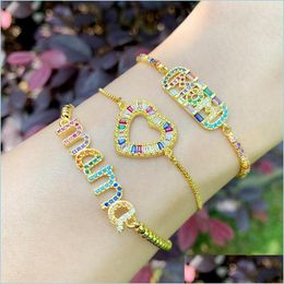 Charm Bracelets 18K Gold Mama Bracelet Pl Adjustable Heart Mom Charm Diamond Bracelets Women Fashion Jewelry Mother Gift Drop Deliver Dhk9H