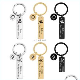 Key Rings Stainless Steel 12 Star Sign Horoscope Keychain Gold Bar Gemini Taurus Virgo Month Key Ring Bag Hangs Fashion Jewellery Drop Dhrx7