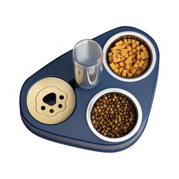 Dog Bowls Feeders 500ml Cat Feeder Automatic Pet Food and Drinking Stainless Steel Double with Water Bottle 221114