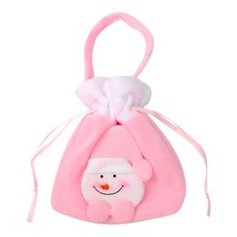 Christmas Pink Drawstring Bag Pink Snowman Santa Clause Gift Pouches Kids Candy Jewelry Brushed Drawstring Pocket RRA628