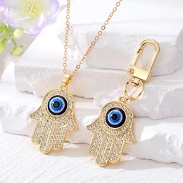 Evil Eye Hamsa Hand Pendant Necklaces Keychain Keyring For Friend Couple Blue Eye Necklace Bag Car Key Ring Accessory