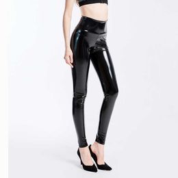 Women's Leggings Black Plus Size XXXL Women Black Leggings Sexy High Waist Elastic Pu Leather Skinny Pants Shiny Wet Look Metallic Latex Leggings T221020