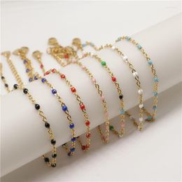 Anklets 2022 Fashion Multicolor Stainless Steel Anklet Enamel On Foot Ankle Bracelets Women Men Trendy Leg Link Chain Jewellery