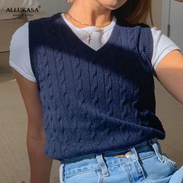 Women's Vests tops girl Sweater Vest women jumper V Neck pullover Knitted Women y2k Preppy Style Crop Top Autumn solid outfi 221117