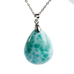 Pendant Necklaces Genuine Natural Larimar Stone Women Crystal Fashion Lady Jewellery 28 22 9mm