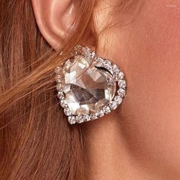 Backs Earrings Stonefans Large Crystal Heart Ear Cuff Wedding Jewelry For Women Statement Bling Rhinestone Clip On No Piercing Gifts