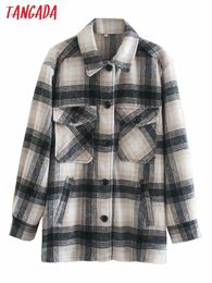 Women's Jackets Tangada Winter Women Thick Plaid Oversized Woolen Coats Jacket Long Sleeves Pocket Ladies Coat CE157 221117