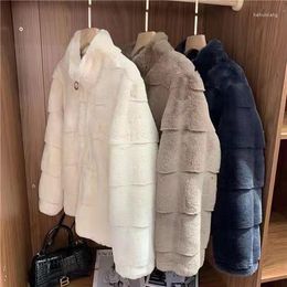 Women's Fur 2022 Autumn Winter Women Elegant Imitation Mink Coat Lady Loose Lantern Sleeve Outwear Female Solid Thick Warm Jacket M335