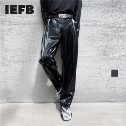 Mens Pants IEFB Autumn net trend personality streetwear bright PU leather trousers side tight waist loose casual pants mens Y4703 221117