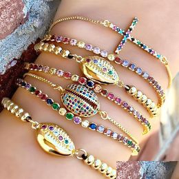 Charm Bracelets Gold Diamond Shell Cross Bracelet Zircon Pl Adjustable Women Bracelets Charm Fashion Jewellery Gift Drop Delivery Dhzb6