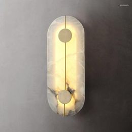 Wall Lamp Nordic Marble Light Luxury Bedroom Bedside Simple Post-modern Creative Designer Living Room Long Copper Sconce