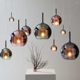 Chandeliers Modern Bell LED Suspension Lamp For Restaurant Smoke Grey Indoor Island Hanging Light Fixtures Round Glass Ball Kitchen Lustre