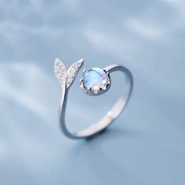 Luxury Zircon Tail Moonstone Opening Rings For Women Dolphin Cat Moon Tassel Adjustable Finger Ring Wedding Party Jewellery Gifts