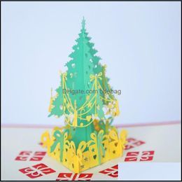 Greeting Cards Christmas Tree Greeting Cards 3D Pop Up Card Laser Cut Post For Year Gift Party Xmas Decoration Drop Delivery Home Ga Dhcwx