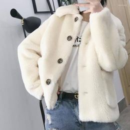 Women's Fur Solid Turn-down Collar Lamb Wool Teddy Coats Loose Women Winter Thick Outwear Faux And Jackets Ladies