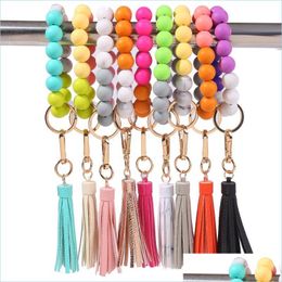 Party Favor Sile Bead Bracelet With Tassel Keychains Beaded Bangle Keychain Wristlet Key Ring 9 Colors Leather Drop Delivery Home Ga Dh8Re