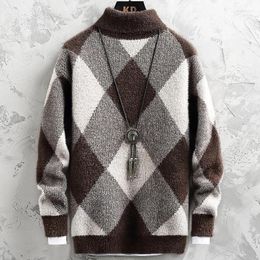 Men's Sweaters Mink Winter Cashmere Sweater Men Turtleneck Argyle Pullovers Top Quality Mens Fashion Soft Warm Pull Homme 2023