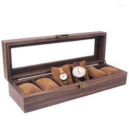 Watch Boxes 6-Bit Wood Box Organiser Men's Watches Vintage Luxury Storage Packaging Case Display Gift