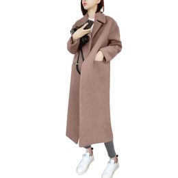 Women's Wool Blends Winter women cashmere wool jacket high qualitykorean style long loose Woollen coat black grey slim long-sleeved outerwear 221117