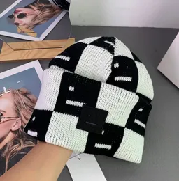 All-Match Chessboard Square Expression Knitted Hat Thickening Wool Beanie Hat Pullover Couple Woolen Cap