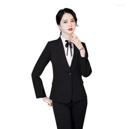Women's Two Piece Pants Formal Ladies Black Blazer Women Business Suits Work Pant And Jacket Set Office Uniform OL Style Pantsuits
