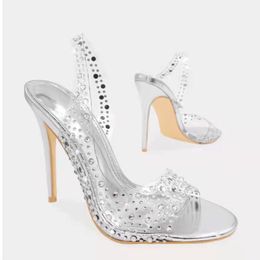 Peep Toe Women's High Heels Rhinestone Silver Gold Wedding Shoes