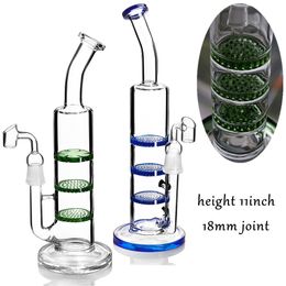 Klein Glass Bong Recycler Oil Rig Hookahs Solid Base Thick Glass Pipe Heady Dab Rigs Honeycomb Percolator Green Blue Smoking Accessories 11 Inch Tall