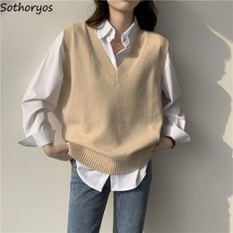 Women's Vests Sweater Vest Women V-neck Solid Simple Slim All-match Casual Korean Style Teens Chic Fashion Autumn Winter Sleeveless Sweaters 221117